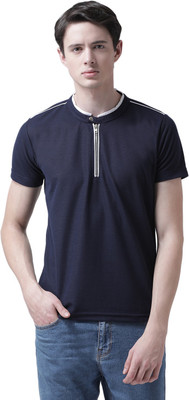 TSX Color Block Men Mandarin Collar Blue T-Shirt