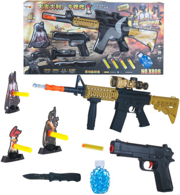 

Wishkey PubG Theme Gun Toys Set with Assault Rifle M416 Model, 4X Design Scope, Toy Knife, Water & Soft Foam Bullets and Combat Cards Target Shooting Role Play Game for Kids(Multicolor)