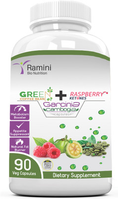 

RAMINI BIONUTRITION RASPBERRY KETONES WITH GREEN COFFEE BEAN AND GARCINIA CAMBOGIA - 90 VEG CAPSULES(500 mg)