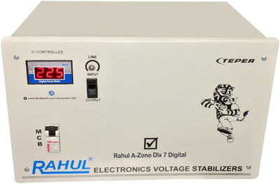 

Rahul A-Zone Dlx a7 Digital 7 KVA/28 Amp 100-280 Volt 5 Step Mainline Use Up to 7 KVA Load Digital Automatic Voltage Stabilizer(Gray)