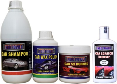 INDOPOWER CC115 CAR SHAMPOO 500ml+ CAR 5X RUBBING POLISH 250ml+ CAR WAX POLISH 250ml+ Scratch Remover 200gm. Vehicle Interior Cleaner(1200 ml)