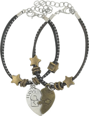 Saizen Leather, Stainless Steel Rhodium Bracelet Set(Pack of 2)