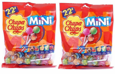 

Chupa Chups Mini 22 Lollipops Packet Pack Of 2 Cola, Strawberry, Orange, Apple, Cherry Lollipop(Pack of 2)