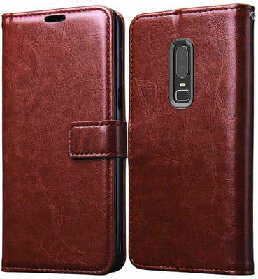 TINGTONG Flip Cover for OnePlus 6(Brown, Cases with Holder, Pack of: 1)