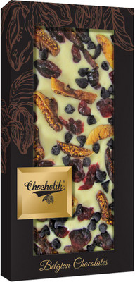 

Chocholik Belgium Fig & Cranberries with Choco Chips White Chocolate Bar 100gm (3.5Oz) Bars(100 g)