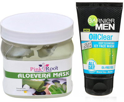 

Pink Root Aloevera Mask 500g WITH Garnier Oil Clear Facewash(Set of 2)