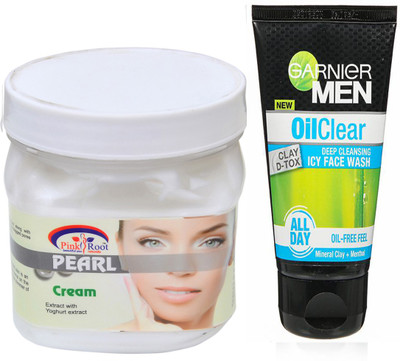 

Pink Root Pearl Cream 500g WITH Garnier Oil Clear Facewash(Set of 2)