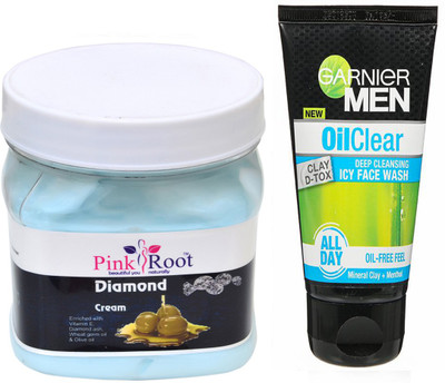 

Pink Root Diamond Cream 500g WITH Garnier Oil Clear Facewash(Set of 2)