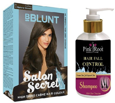 

Pink Root Hair Fall Control Shampoo with Bblunt 4.31 Natural Brown Saloon Secret Hair Color(Set of 2)