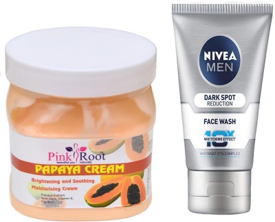 

Pink Root Papaya Cream 500ml WITH Nivea Men Dark Spot Reduction Face Wash(Set of 2)