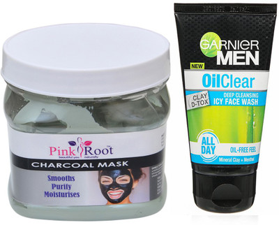 

Pink Root Charcoal Mask 500g WITH Garnier Oil Clear Facewash(Set of 2)