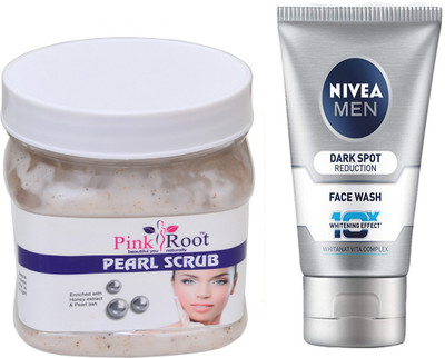 

Pink Root Pearl Scrub 500ml WITH Nivea Men Dark Spot Reduction Face Wash(Set of 2)