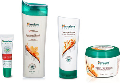 

Himalaya lip balm, damge shampoo, damge conditionar, protien hair cream(Set of 4)