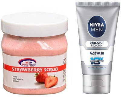 

Pink Root Strawberry Scrub 500ml WITH Nivea Men Dark Spot Reduction Face Wash(Set of 2)