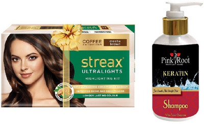 

Pink Root Kertain Shampoo with Streax Ultralights Mocha Brown Highlightings Kit(Set of 2)