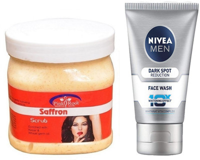 

Pink Root Saffron Scrub 500ml WITH Nivea Men Dark Spot Reduction Face Wash(Set of 2)
