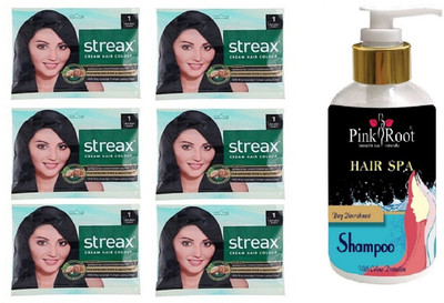 

Pink Root Hair Spa Shampoo with Streax Sachet 6 Pcs 1 Natural Black Cream Hair Color(Set of 7)