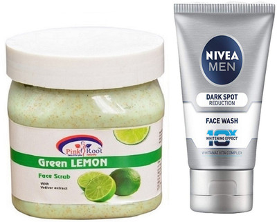 

Pink Root Green Lemon Scrub 500ml WITH Nivea Men Dark Spot Reduction Face Wash(Set of 2)