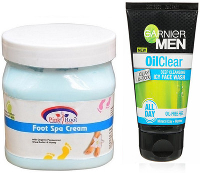 

Pink Root Foot Spa Cream 500g WITH Garnier Oil Clear Facewash(Set of 2)