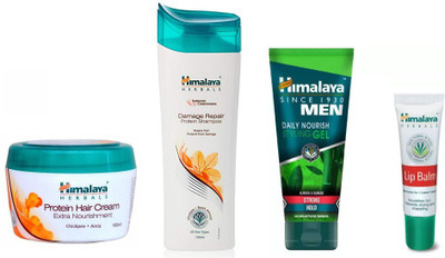 

Himalaya nourshing gel, damge repaire shampoo,protien hair cream, lip balm(Set of 4)