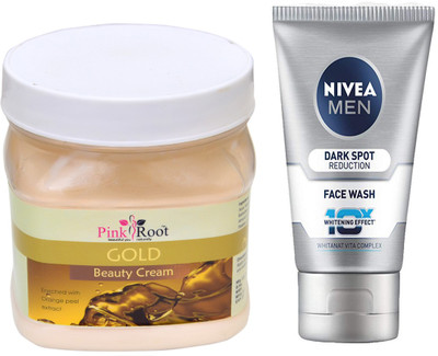 

Pink Root Gold Cream 500ml WITH Nivea Men Dark Spot Reduction Face Wash(Set of 2)