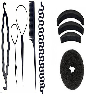 

S R Enterprises hair juda accessories diy kit ,donuts and volumizer [pack of 9pcs](Set of 9)