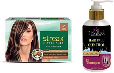 

Pink Root Hair Fall Control Shampoo with Streax Ultralights 2 Vibrant Blonde Highlights Highlightings Kit(Set of 2)