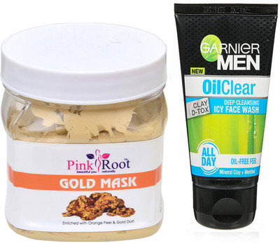 

Pink Root Gold Mask 500g WITH Garnier Oil Clear Facewash(Set of 2)