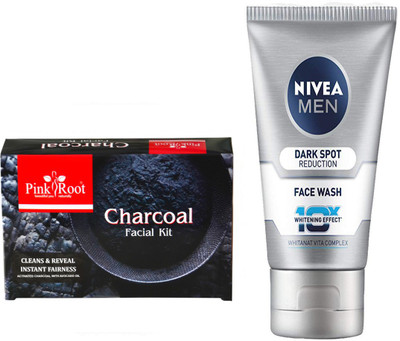 

Pink Root Charcoal Facial Kit 83gm WITH Nivea Men Dark Spot Reduction Face Wash(Set of 2)