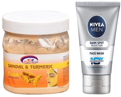 

Pink Root Sandal Turmeric Mask 500ml WITH Nivea Men Dark Spot Reduction Face Wash(Set of 2)