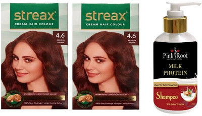 

Pink Root Milk Protein Shampoo with Streax 2 Pcs 4.6 Reddish Brown Cream Hair Color(Set of 3)