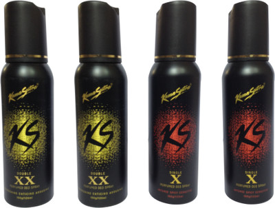 

KamaSutra Single X and Double XX (pack of 4) Perfume Body Spray - For Men & Women(120 ml, Pack of 4)