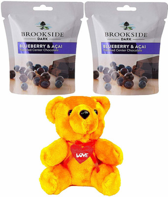

Brookside -Valentine Gift Combo with 2 Packs of Blueberry-Acai Flavored Center Dark Chocolate 100g, A Beautiful Teddy Combo(3)