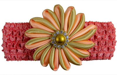 

Threads N Ribbons Peach Gold Flower Baby Hair Band, Head Band(Gold)