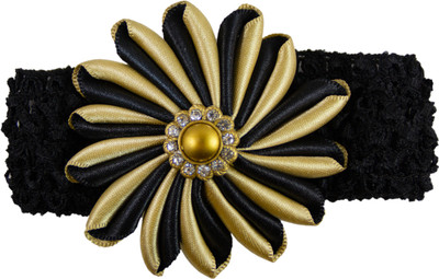Threads N Ribbons Black Gold Flower Baby Hair Band, Head Band(Black, Gold)