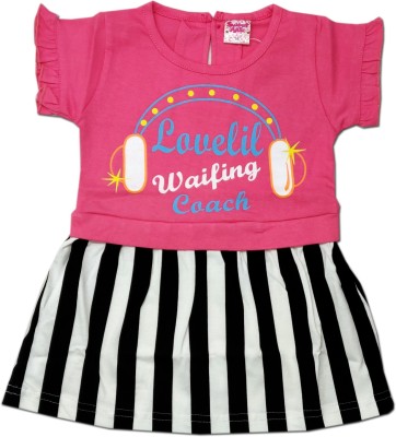 Kid's Care Girls Midi/Knee Length Casual Dress(Pink, Cap Sleeve)