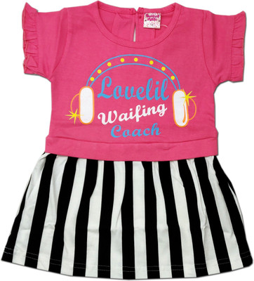 Kid's Care Girls Midi/Knee Length Casual Dress(Multicolor, Cap Sleeve)