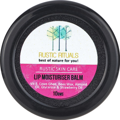 

Rustic Rituals Moisturising Balm for Chapped Lips | Vit E. Strawberry Oil, Almond Oil, Glycerine , Cow Ghee, Bees Wax| Hydrate | Dry Lips |Repairs | 10GMS Strawberry(Pack of: 1, 10 g)