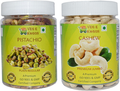 

Veg E Wagon Pista Plain Regular & Cashew Premium Jumbo (250 Each)In Pistachios, Cashews(500 g, Plastic Bottle)