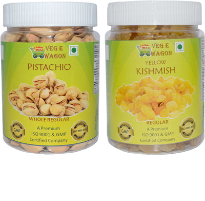 

Veg E Wagon Pista Whole Regular & Yellow Kishmish Regular (250 Each) Pistachios, Raisins(500 g, Plastic Bottle)