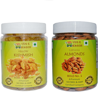 

Veg E Wagon Yellow Kishmish Bold Premium &Almonds Bold no.1 (250 Each) Raisins, Almonds(500 g, Plastic Bottle)