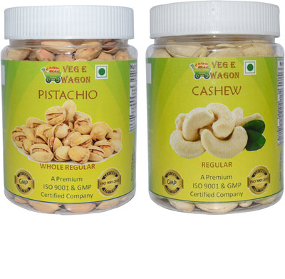 

Veg E Wagon Pista Whole Regular & Cashew Regular (250 Each) in Pet Jar Pistachios, Cashews(500 g, Plastic Bottle)