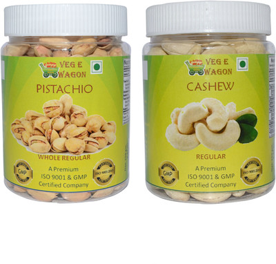 

Veg E Wagon Pista Whole Regular & Cashew Regular (250 Each) Pistachios, Cashews(500 g, Plastic Bottle)