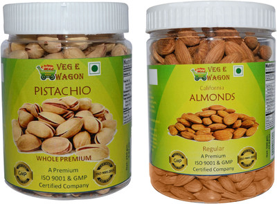 

Veg E Wagon Pista Whole Premium & Almonds Regular (250 Each) In Pet Jar Pistachios(500 g, Plastic Bottle)