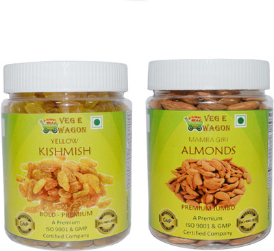 

Veg E Wagon Yellow Kishmish Bold Pre &Mamra Almonds Premium Jumbo (250 Each) Raisins, Almonds(500 g, Plastic Bottle)