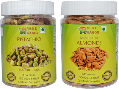 

Veg E Wagon Pista Plain Regular & Mamra Almonds Premium Jumbo (250 Each) Pistachios, Almonds(500 g, Plastic Bottle)