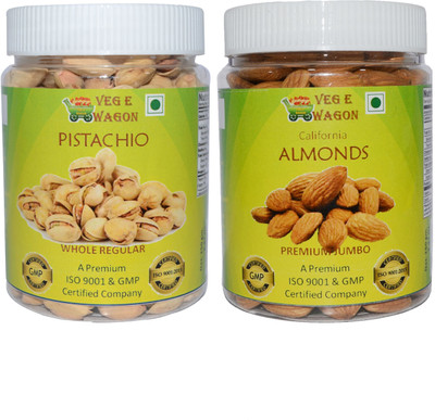 

Veg E Wagon Pista Whole Regular & Almonds Premium Jumbo (250 Each) Pistachios, Almonds(500 g, Plastic Bottle)