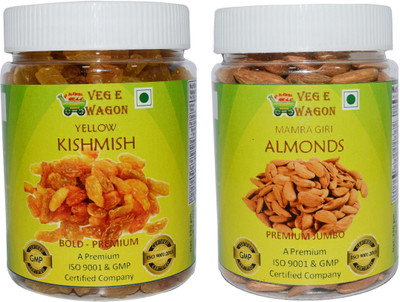 

Veg E Wagon Yellow Kishmish Bold Pre&Mamra Almond Premium Jumbo (250 Each) Raisins, Almonds(500 g, Plastic Bottle)