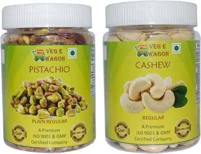 

Veg E Wagon Pista Plain Regular & Cashew Regular (250 Each) In Pet Jar Pistachios, Cashews(500 g, Plastic Bottle)