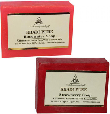 

Khadi Pure Herbal Rose Water And Strawberry Soap Combo (250g) Pack 2(250 g, Pack of 2)